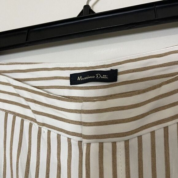 Massimo Dutti brown stripe cropped straight leg trouser pants size US 10 - Picture 6 of 6